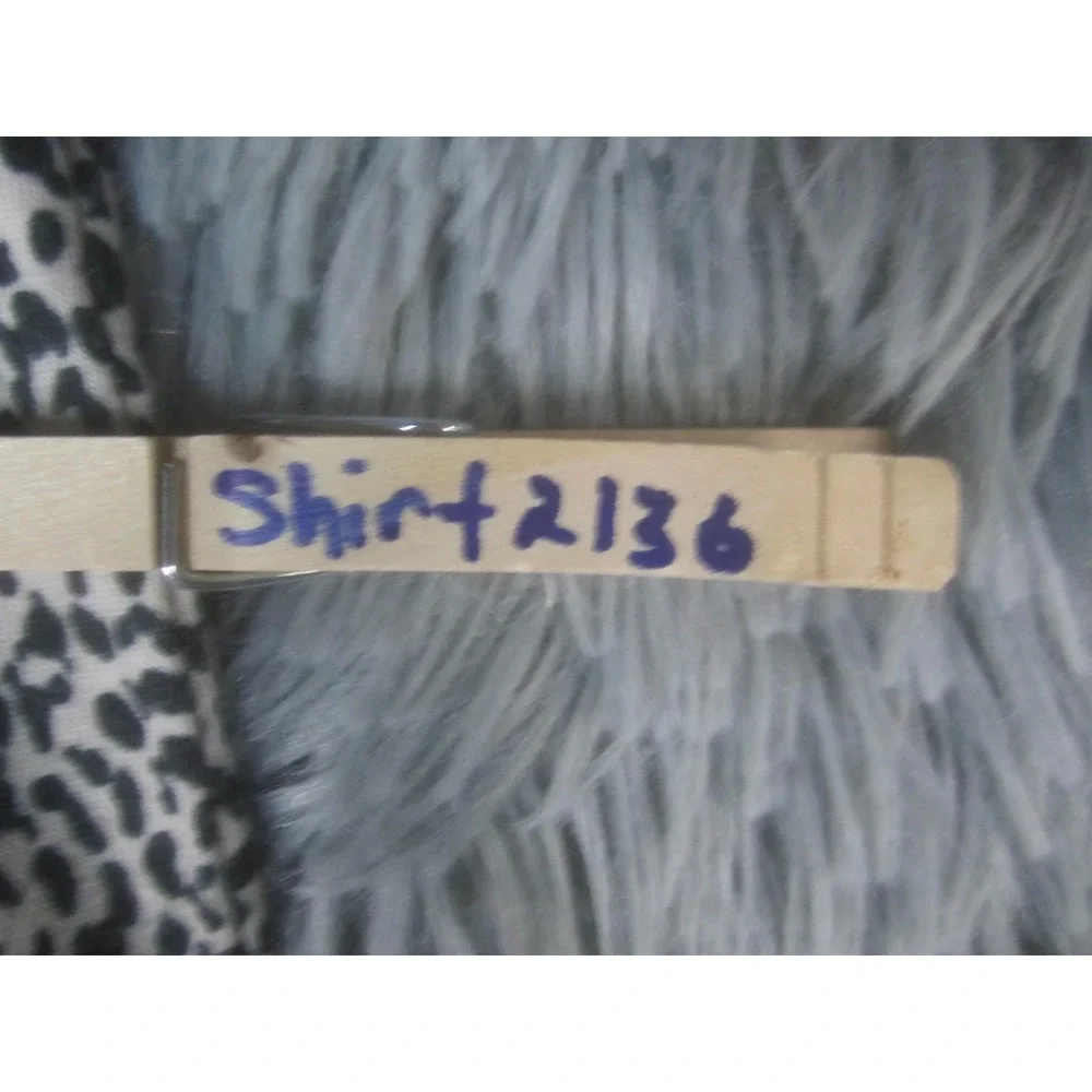 LOFT Shirt Womens Large White Animal Print Puff Sleeve Jersey Top Crew Neck‎